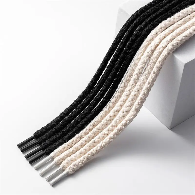 New Cotton and Linen Weave 8mm Round Shoelace Women Men Pattern High-top Canvas Sneakers Board Shoe Laces