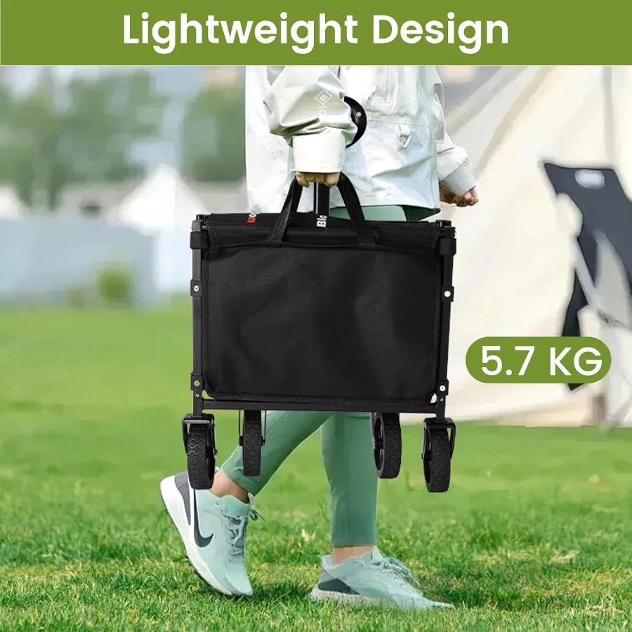 Collapsible Wagon with Wheels for Grocery Shopping Sports Garden and Camping 220 lbs Capacity Foldable Utility Cart with Flexib