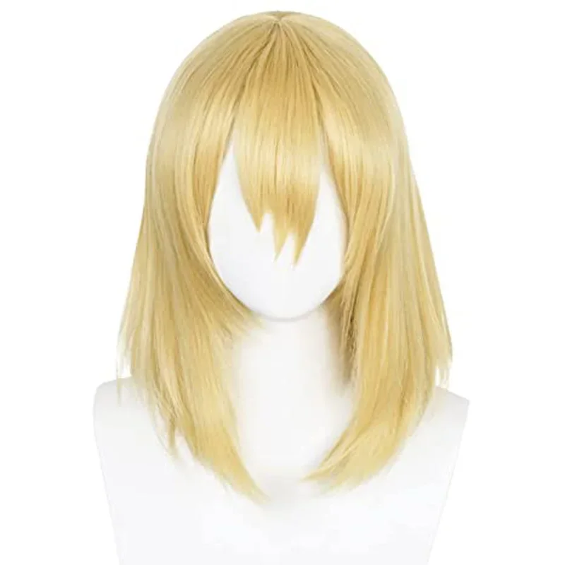 Howl's Moving Castle  Wizard Cosplay Wig with Bangs Blonde Hair for Halloween Costume + Free Cap