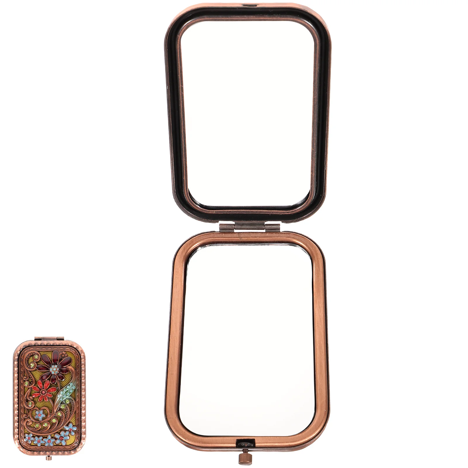 빈티지 컴팩트 메이크업 미러 접이식 금속 유리 슬림 휴대용 미니 포켓 미러 여행 사무실 파티 지갑용 뷰티