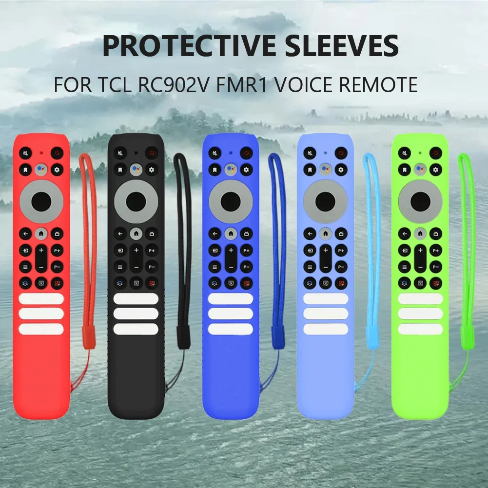 Silicone Remote Control Cover Case with Lanyard Anti Slip Television Remote Cover All Inclusive for TCL RC902V FMR1 Voice Remote