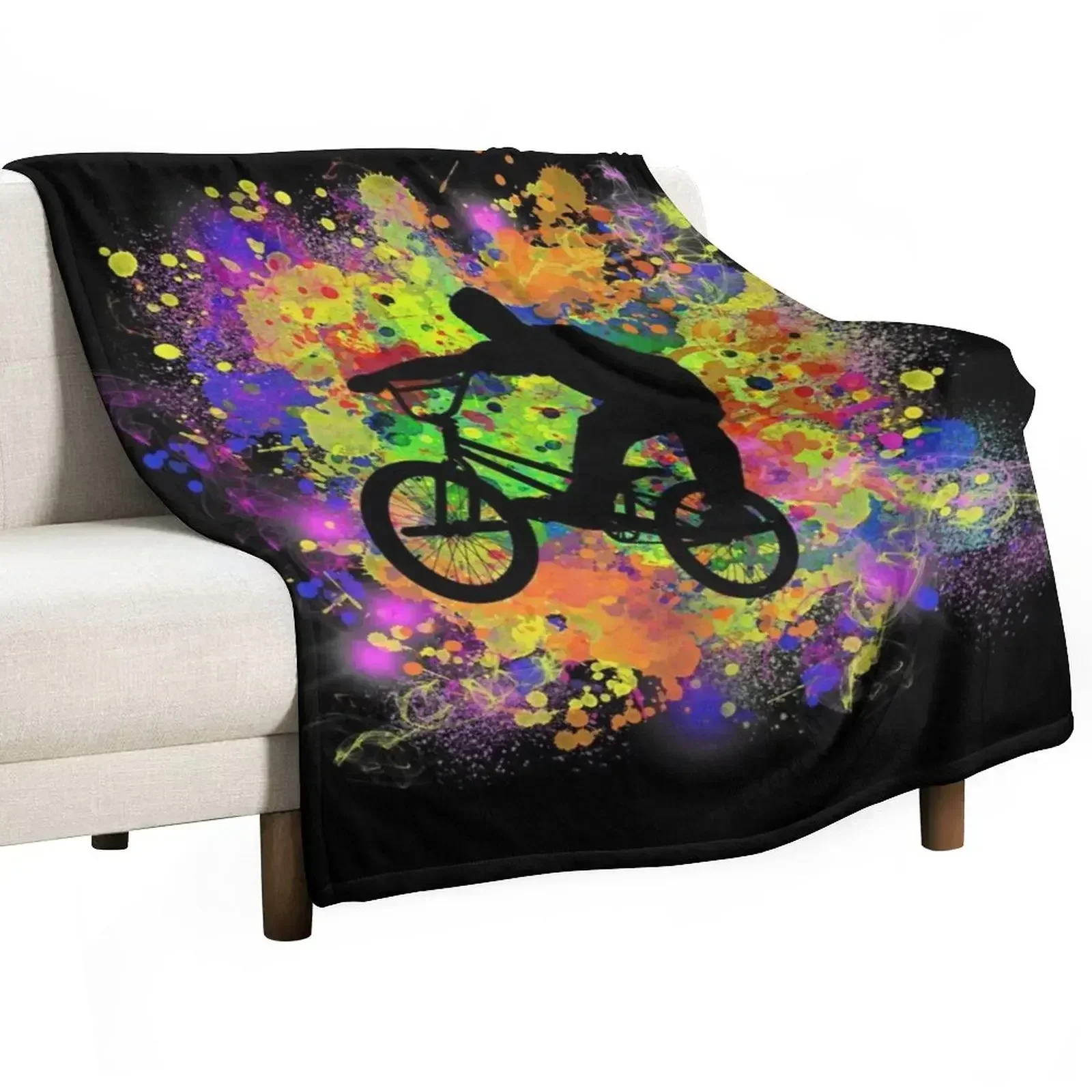 Extreme Sports BMX Bike Coloured Splash Illustration Throw Blanket manga Single Blankets