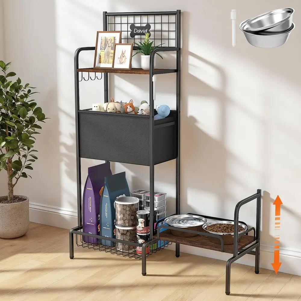 

Регулируемая станция для кормления домашних животных с отсеком для хранения, большим контейнером и светящимися мисками для собак всех размеров