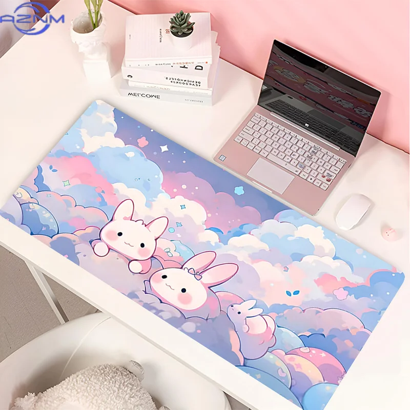 Lovely Rabbit Large Gaming Keyboard Mouse Pad Anime Green Plant Computer Gamer Tablet Mause pad Long Mousepad 900x400 Cute Mats