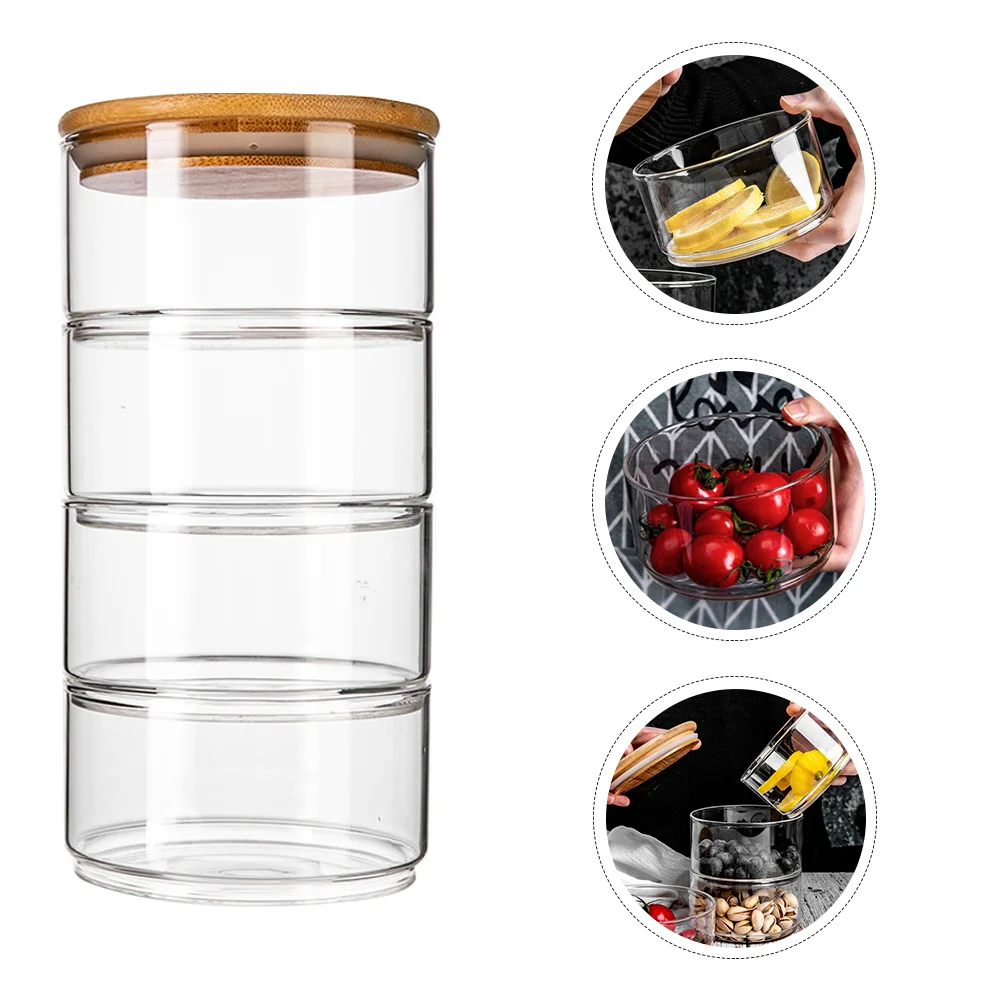 4 Pcs Fresh Bowl Jars with Lid Air Tight Canister Clear Glass Preservation Bowls Storage