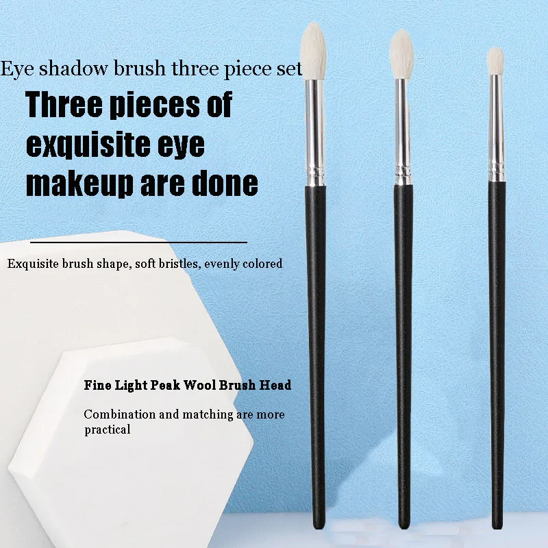 3 Pcs Goat Hair Tapered Crease Blending Brush Eyeshadow Make Up Cosmetic Kit Smudge Eye Makeup Brushes