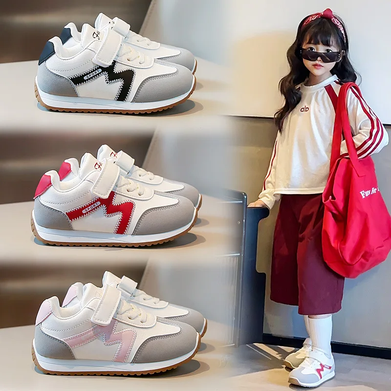 

2025 Spring Teenager Kid's Sneakers PU Leather Waterproof Outdoor Tennis Shoes Teenager Girl's Sneakers Kids Sport Shoes