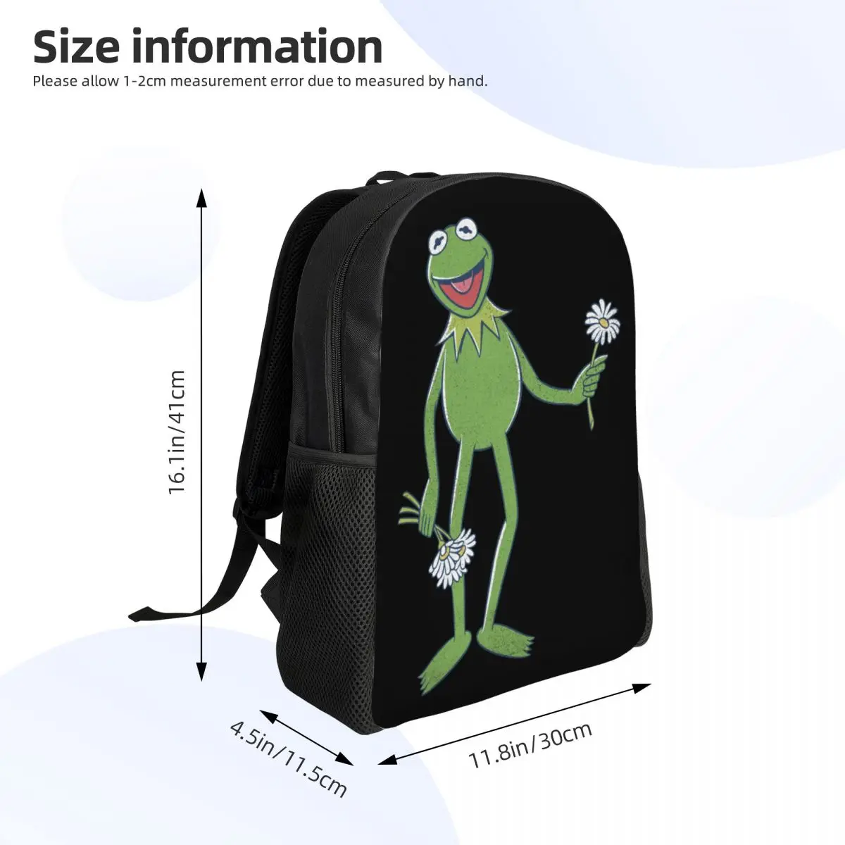 Mochila personalizada con ramo de flores Kermit para ordenador portátil para hombres y mujeres, bolsa básica para escuela, estudiante universitario, bolsa de dibujos animados de Anime