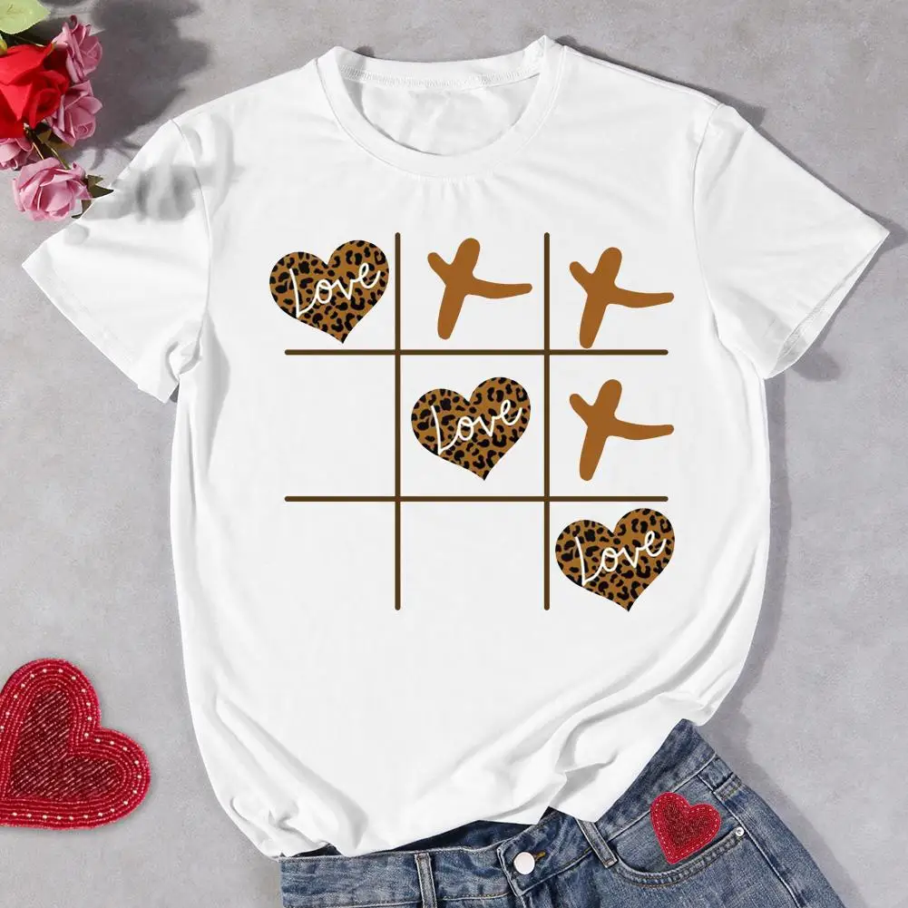 Women Short Sleeve T-Shirt O Neck Summer Tees Tops Valentines Day Math T-Shirts Men Leopard Love