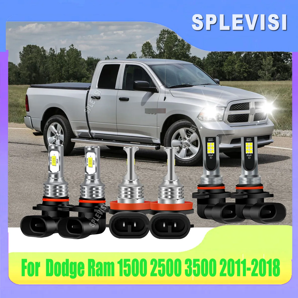 

LED White Headlight High Low Beam Fog Light - Aircraft Grade Aluminium For Ram 1500 2500 3500 2011 2012 2013 2014 2015 2016-2018