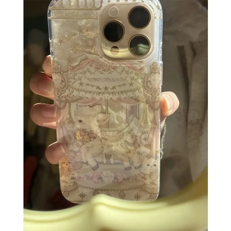 Dreamy Cute Lamb Carousel Phone Case for Xiaomi Redmi 15 15C 14C 13 13C 12 A3 A2 A1 10 10C 9 9A 8 K60 K40 Plus Ultra 4G 5G Cover