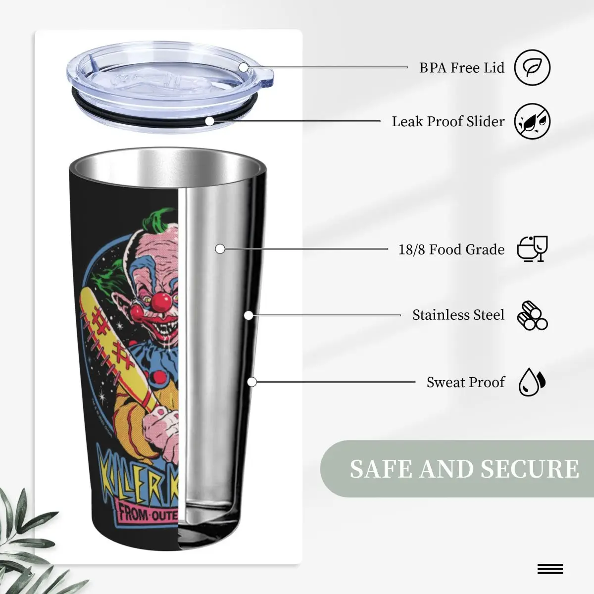 Shorty Killer Klowns From Outer Space 20oz Tumbler Stainless Steel Double Wall Vacuum Insulated Mug With Straw for Cold and Hot