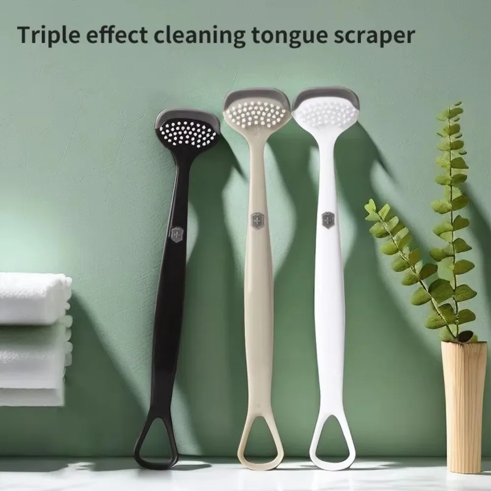 Triple Effect Tongue Scraper Silicone Reusable Tongue Scraping Brush Brush Fresh Breath Tongue Coating Cleaning