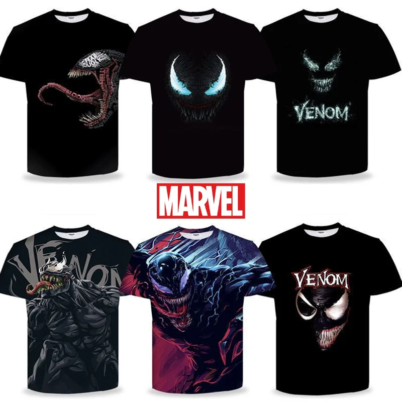 Marvel Superhero T-shirt Men's Venom Print T Shirt Summer Casual Outdoor Sports Cool Short Sleeve Shirt Streetwear Harajuku Top