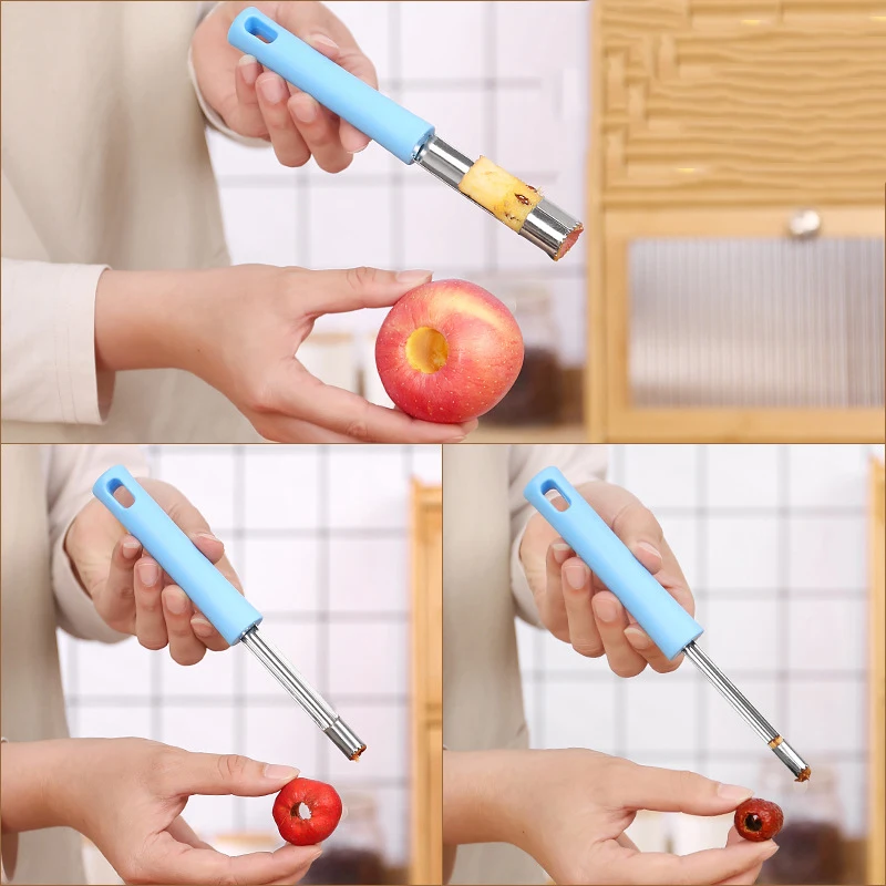 1 قطعة أدوات الفاكهة الخضار الفولاذ المقاوم للصدأ الفاكهة أخذ العينات الحمراء الكرز الكمثرى أخذ العينات الجوفية الفاكهة البذور الأساسية مزيل سكين تقطيع