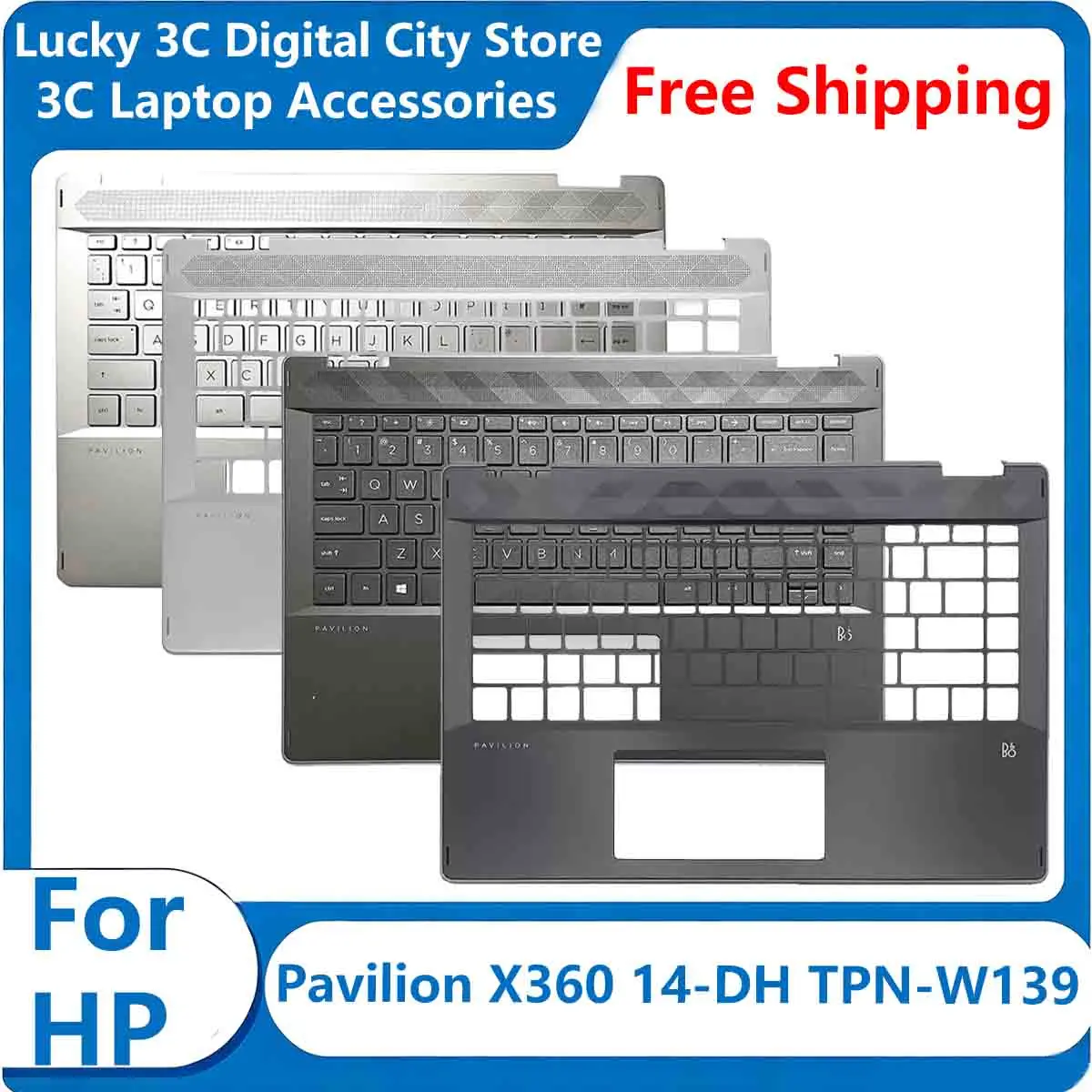 New For HP Pavilion X360 14-DH TPN-W139 Replacement Laptop Cover Palmrest Case US Backlit Keyboard Black Silver Edge L53785-001