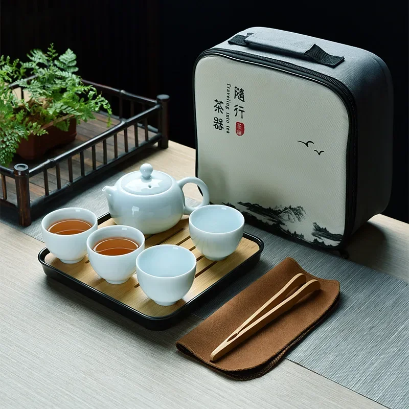 Xishi Pot One Pot Four Cups Dry Brewing Tea Tray Travel Tea Set Luxury White Chinese Ceremony Portable Quick Cup Kung Fu Tea Set