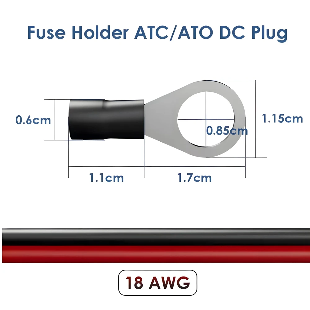 لكابل الطاقة المحدد الصغير Starlink 18AWG سلك تمديد الأسلاك مع حامل فيوز السيارات ATC/ATO تيار مستمر التوصيل للتخييم RVs