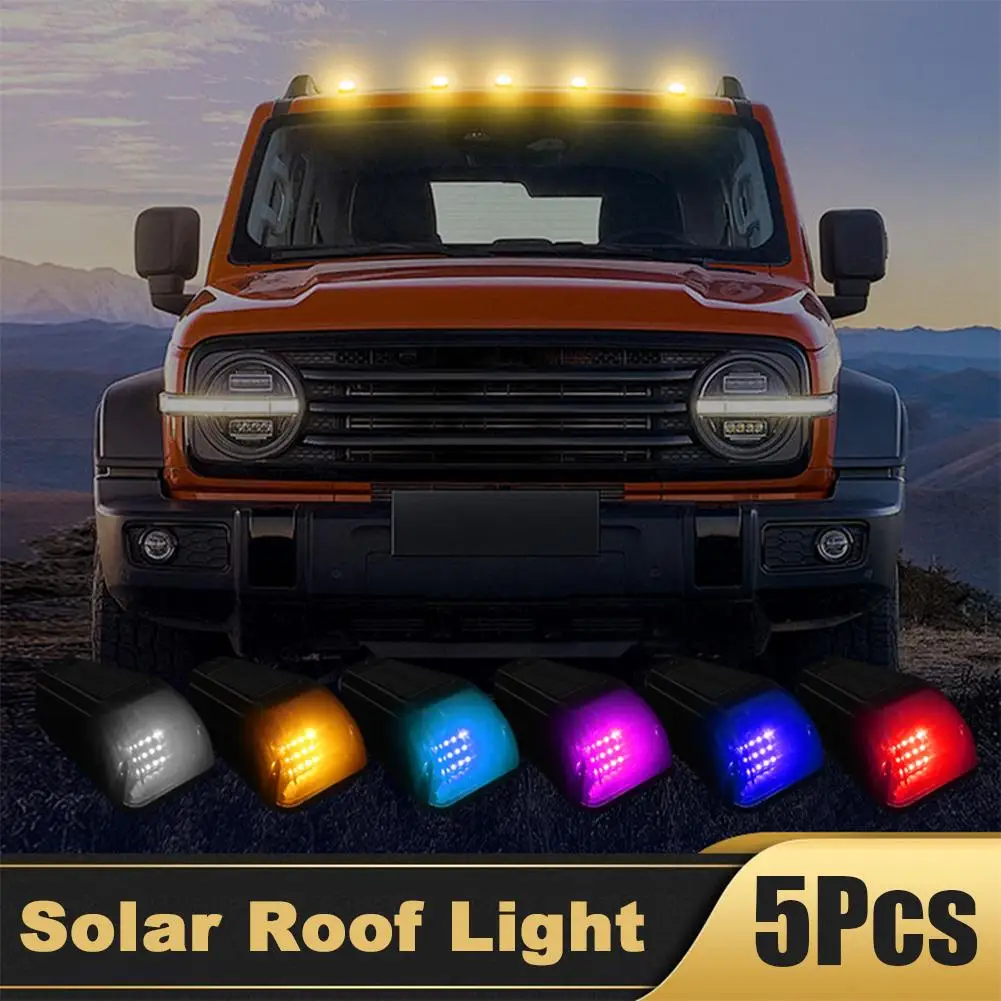 5PCS Solar Powered Cab Lights no Drill Black Marker Light Wireless Vibration Sensor Truck Cab Roof Lights For Car K3J9