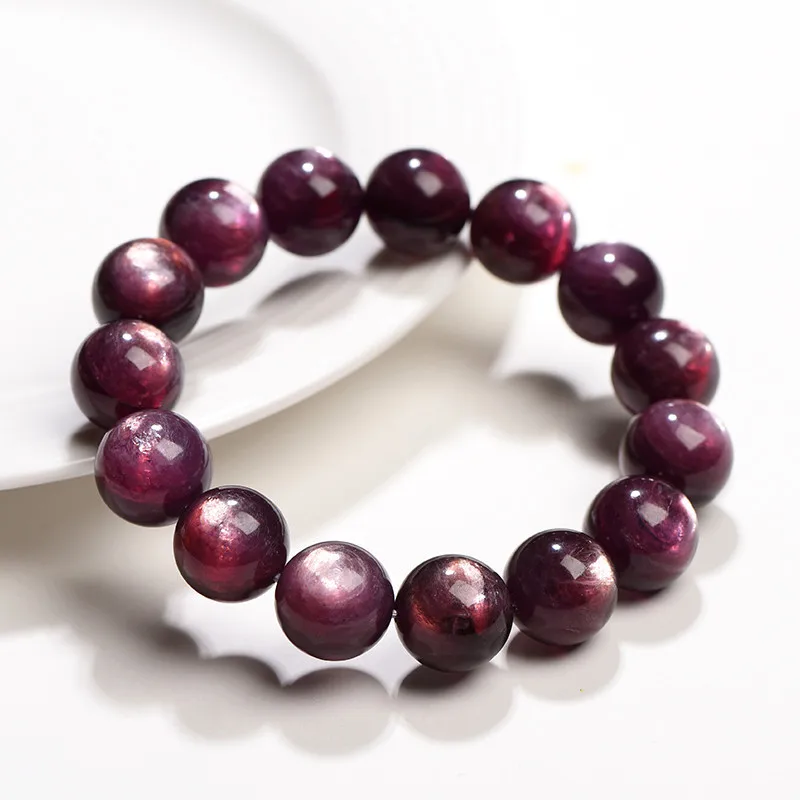 Jiuya Crystal Natural Purple Lepidolite round Beads Bracelet Purple Grape Color Dragon Phosphorus Mica Cat Eye Bracelet Wholesal