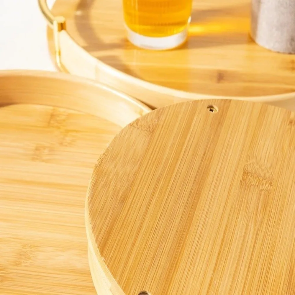 Vintage Round Shape Bamboo Tray Large Capacity Exquisite Design Fruit Plate Handmade With Handles Fast Food Tray Household Use