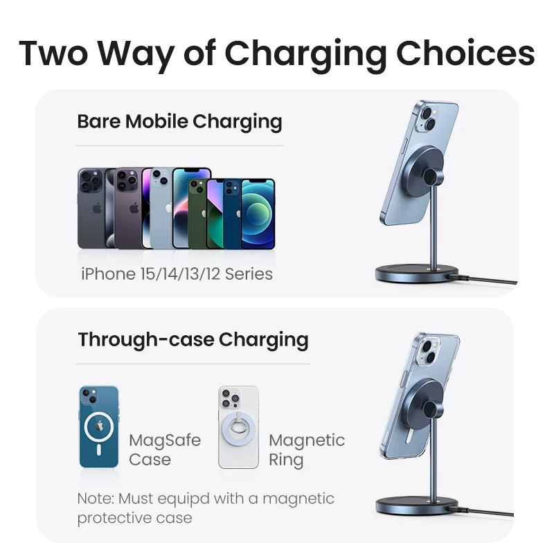 UGREEN Qi Magnetic Wireless Charger Stand Charging Holder For iPhone 16 15 Pro Max/AirPods Fast Charger MagSafe Charging