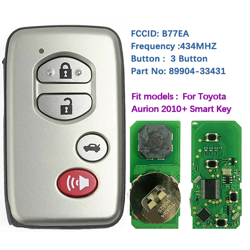 

CN007173 Aftermarket 4 Button Smart Key Remotes FCCID B77EA 4D-67 Chip 433MHz 89904-33430 89904-33431 For Toyota Aurion 2010+