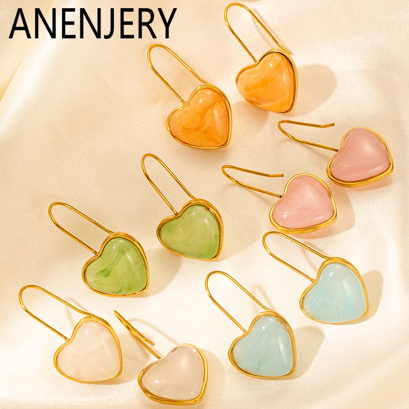 ANENJERY SION L-Boucles d'Oreilles Colorées en Acier Inoxydable pour Femme, Bijoux d'Été Vintage, Cadeaux, Vente en Gros