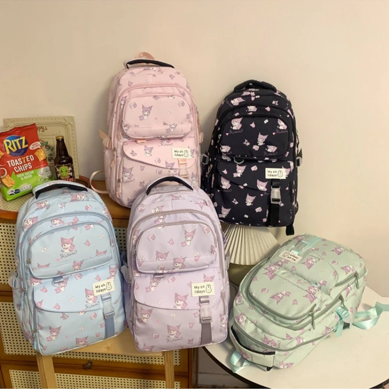 Mochila Kuromi bonito dos desenhos animados para mulheres, alunos do ensino primário e secundário, grande capacidade, moda, novo