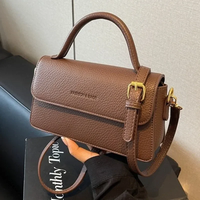 2024 New Fashion Retro Simple Bag Lychee Pattern Versatile Women's Shoulder Crossbody Women's Portable Small Square Bag