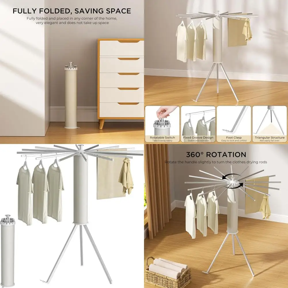 

Портативная складная сушилка для белья с 16-вешалками - компактная алюминиевая вешалка для одежды для балкона и спальни
