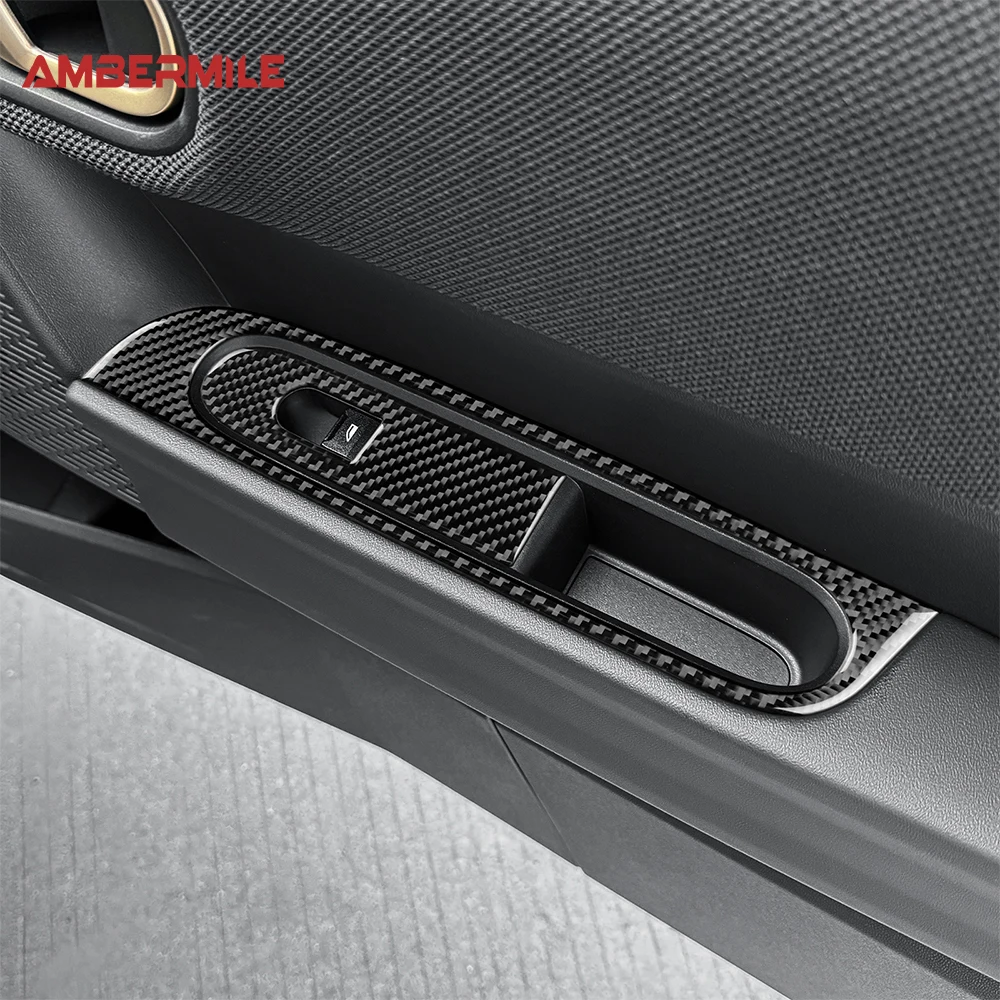 AMBERMILE for Mini Cooper S F66 2024 2025 Car Door Window Lift Switch Frame Interior Soft Carbon Fiber Sticker Panel LHD RHD