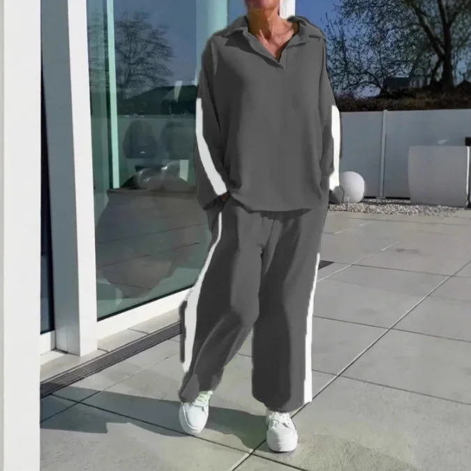 Women's  Autumn Fashion New Sports Outfits Casual Loose Striped Print Tops And Jogger Pants Two Pieces Sets Women