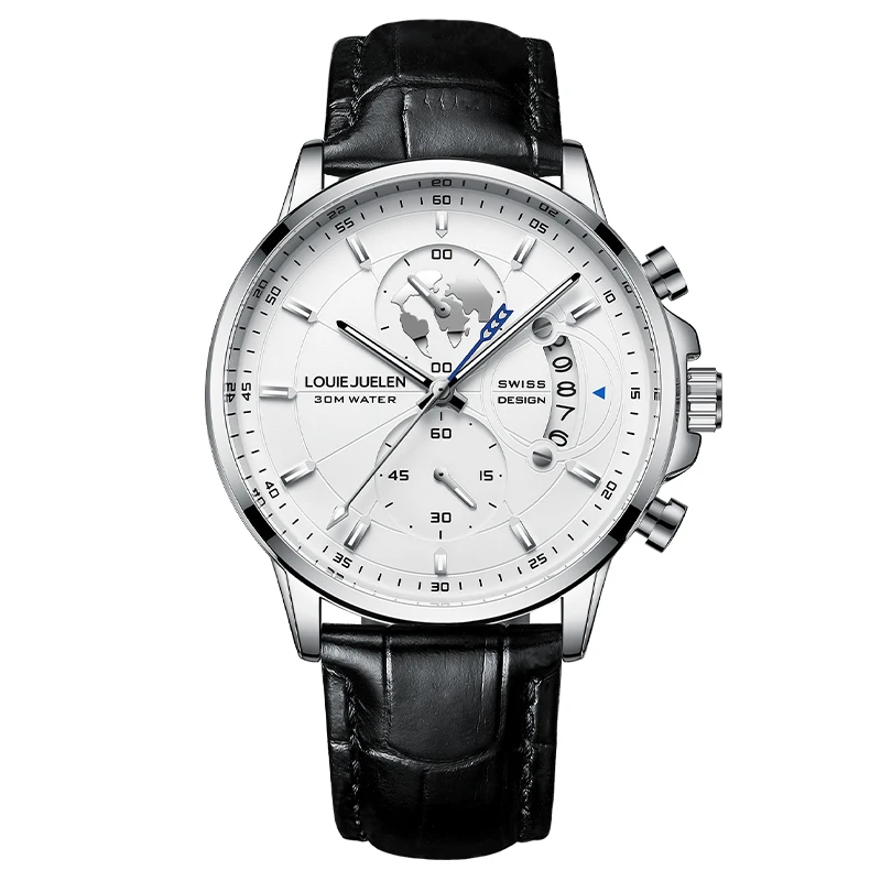 

Модные деловые мужские часы с хронографом из натуральной кожи, светящиеся водонепроницаемые кварцевые мужские часы с календарем даты