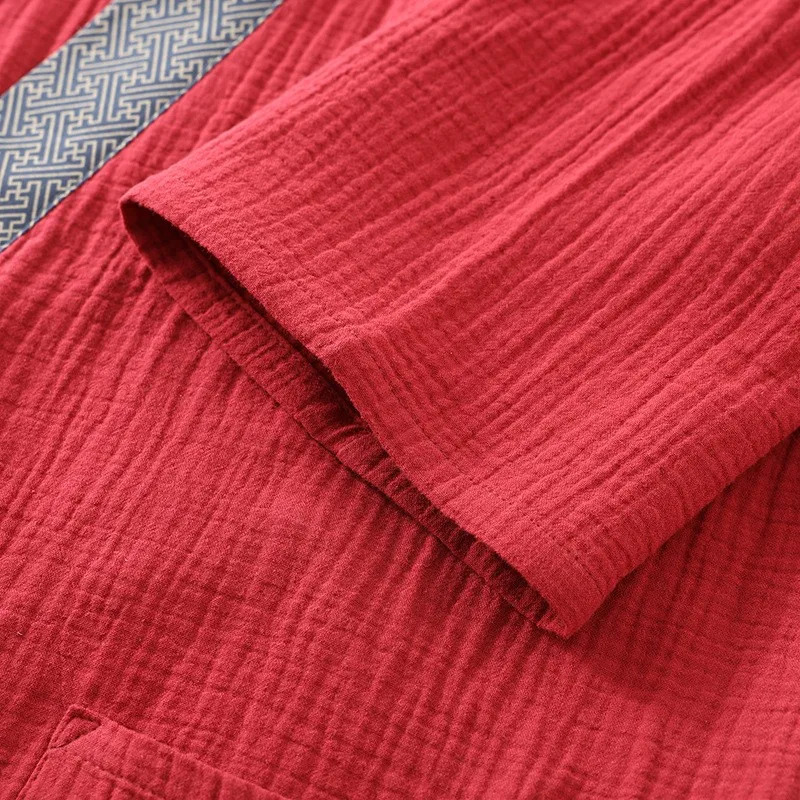 Summer Nightgowns Robe Men Kimono Pajamas 100% Cotton Nightdress Gauze Hanfu Robe Thin Women Long-sleeved Nightgown