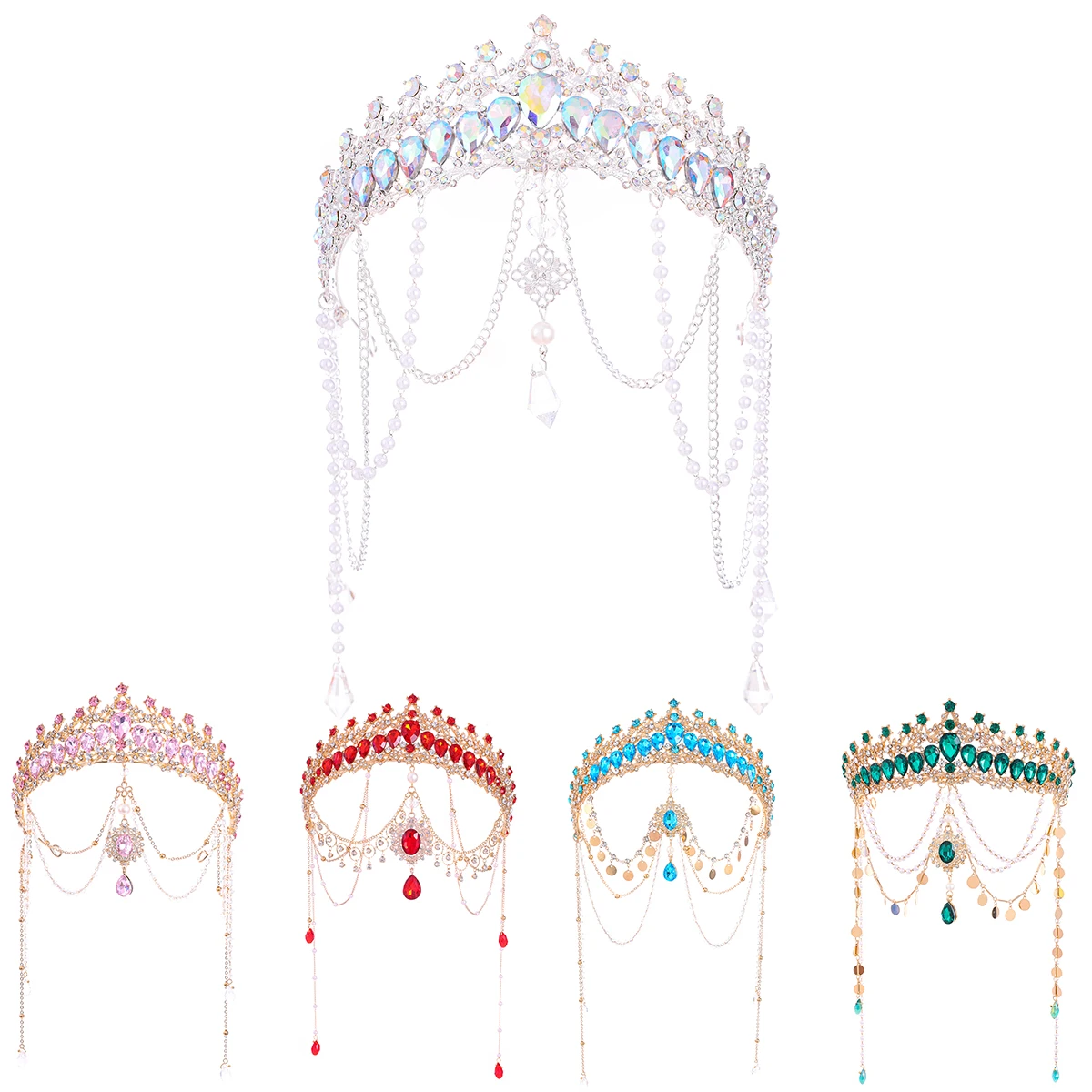 

Модная золотистая и серебристая тиара с кисточками, корона для свадьбы, аксессуары для волос, диадема для принцессы со стразами