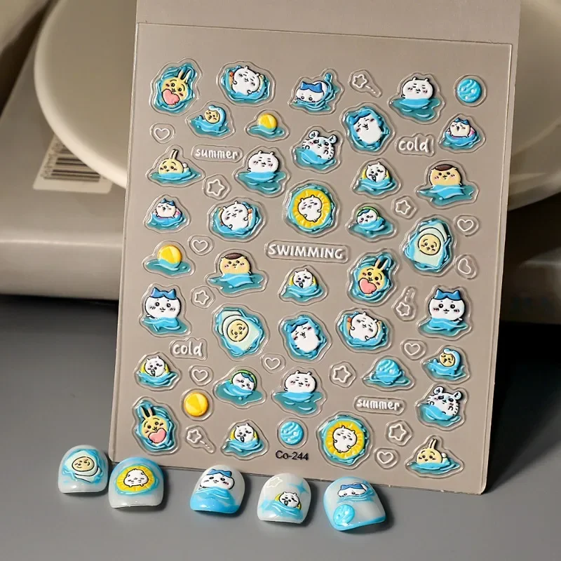 

Cute Chiikawaed New Craft Jelly Nail Stickers: Cartoon Wow Summer Fresh Pool Vacation Self-adhesive Nail Art Accessories Gift