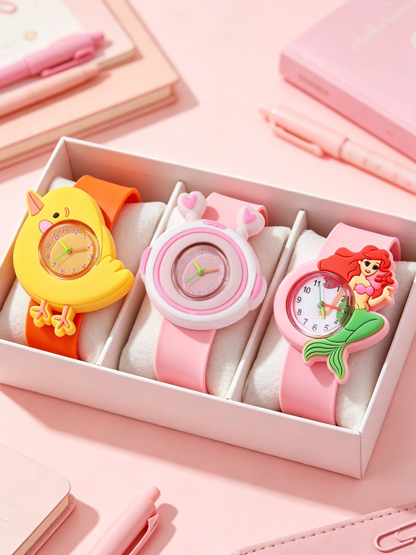 

3Pcs/Set Kids Cartoon Mermaid Chick Silicone Watch, No Box for Back To School, Vacation & Holiday Children Wristwatch（1pcs/set）