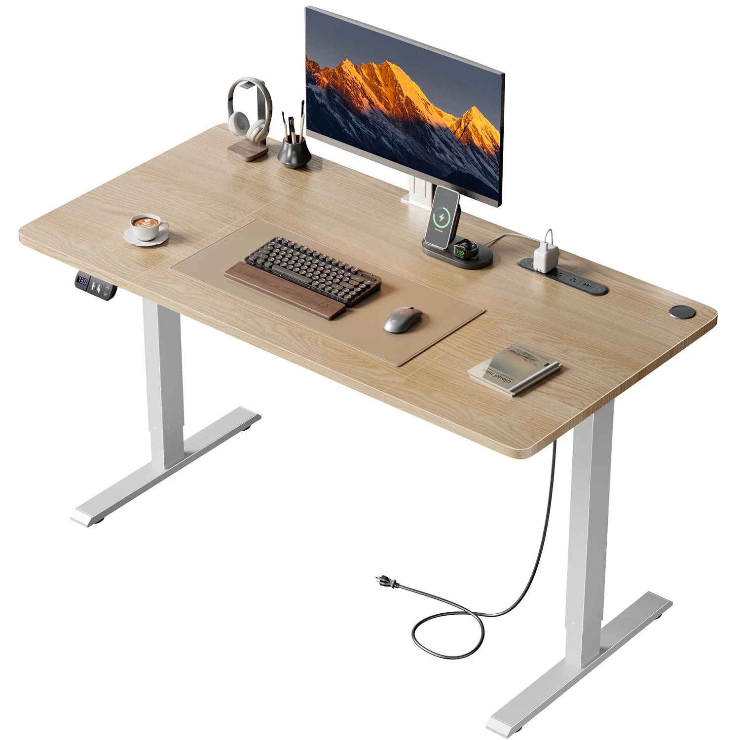 NEBMAAX Desk Height Adjustable Electric Standing Desk with Memory Presets, Sit Stand Computer Desk with Power Outlets & USB Ports, Monitor Stand, Ergonomic Work Desk for Gaming Home Office PC Workstation Study Table