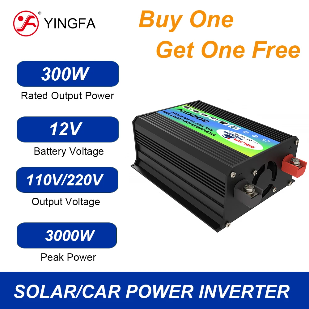 YINGFA Buy One Get One Free 12V To 220V 110V Rated Output 300W Solar / Car Power Inverter Modified Sine Wave 50 Hz 60Hz