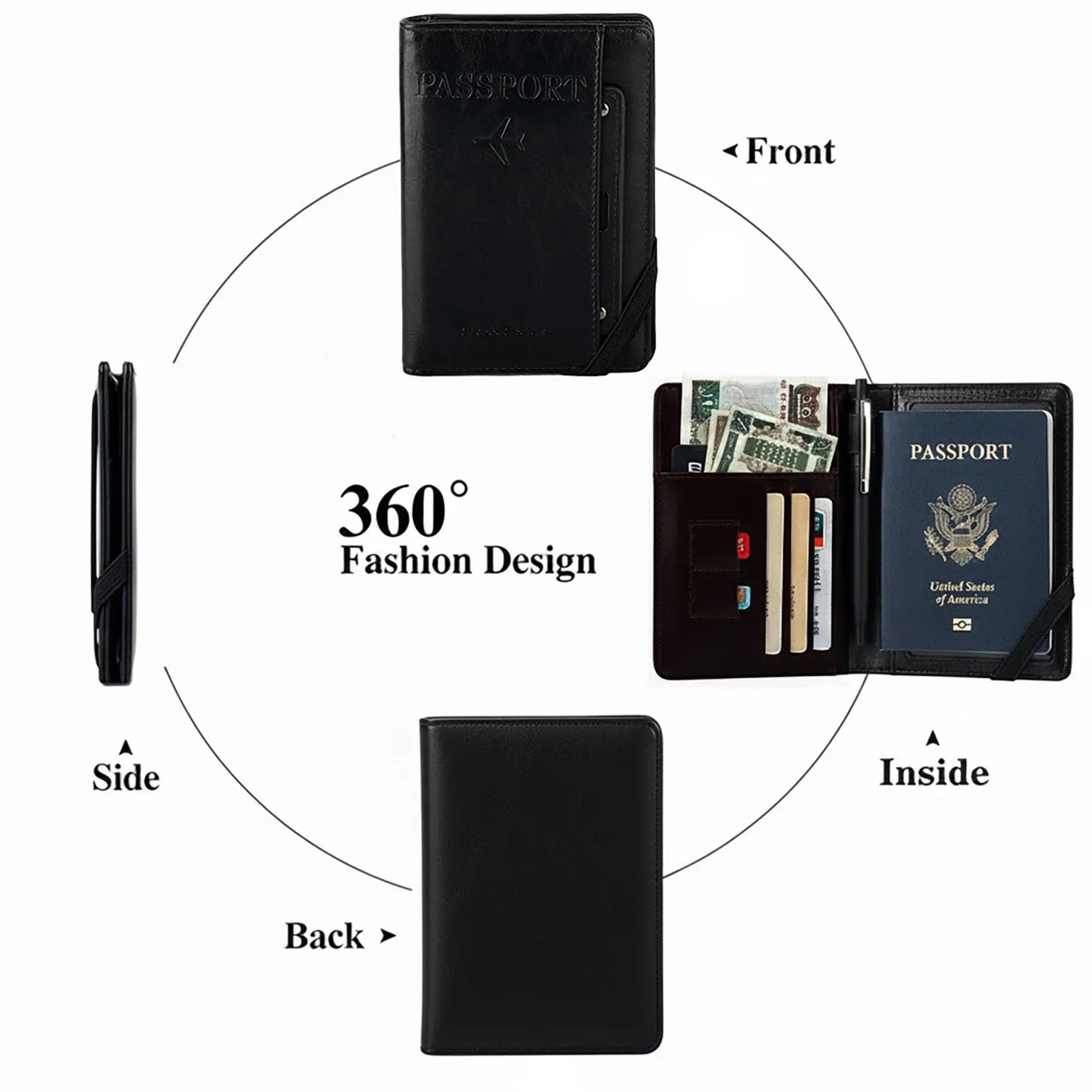 Herren Damen Leder Reisepasshülle RFID-Blockierung Reisebrieftasche Reisepassetui mit Stifthalter Dual-SIM-Kartenfächer – Detail 9