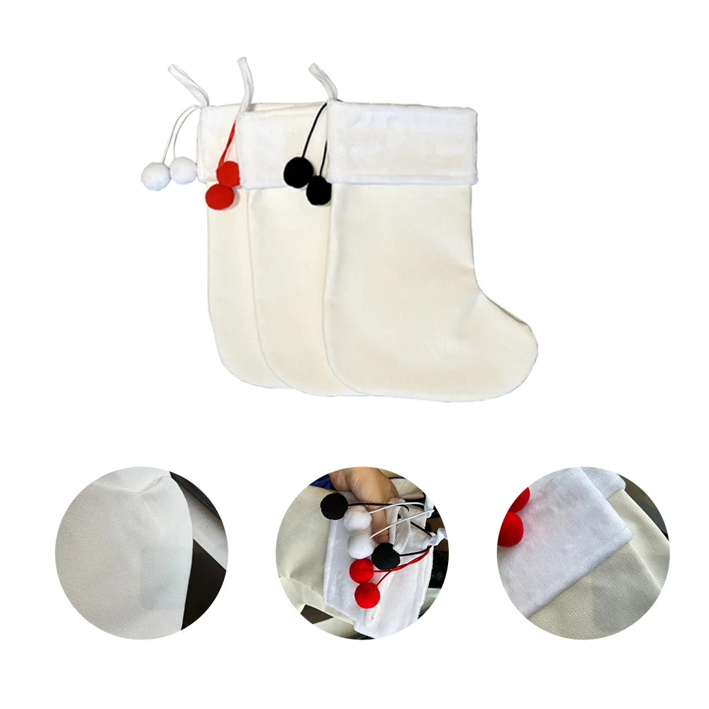 Heat Sublimation White Cotton Linen Christmas Stocking With Hydrangea Holiday Decorations Gingham Stocking Along Gift Bag