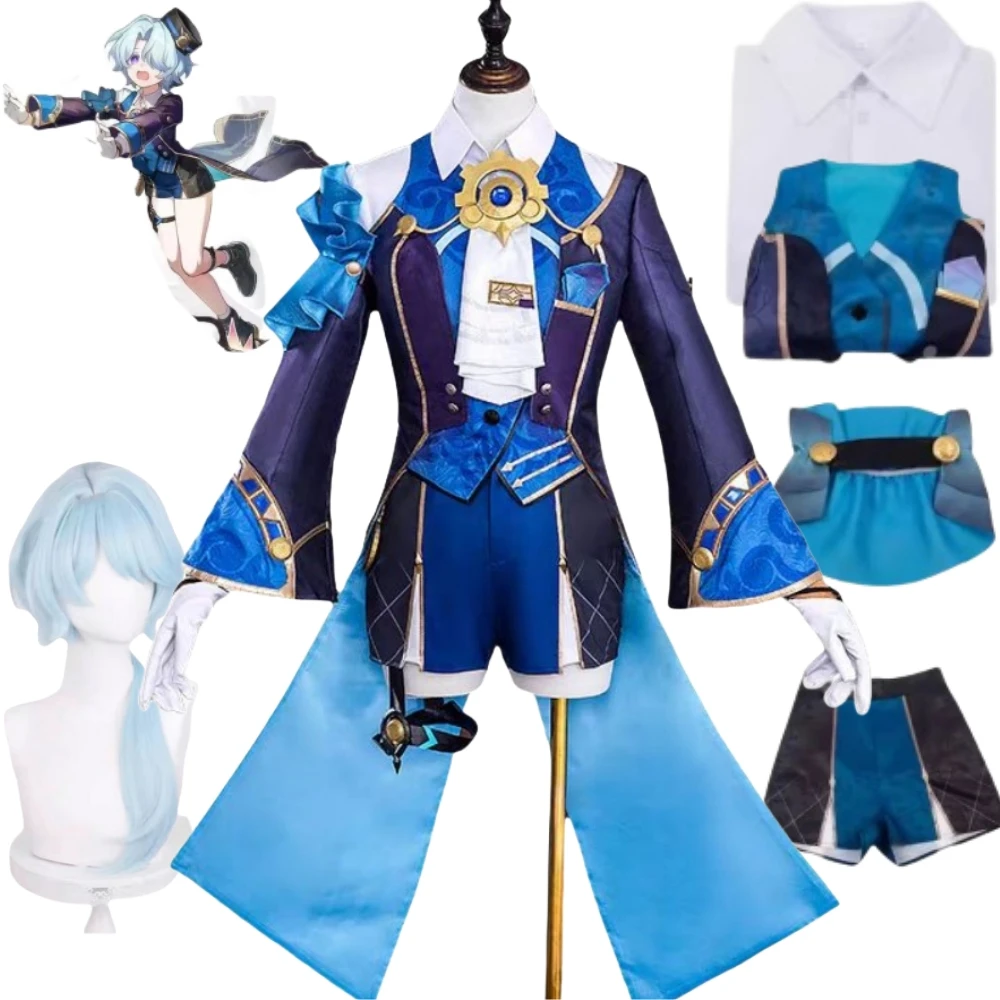 Michael Cosplay Costumes Game Honkai: Star Rail Two-dimensional comics Japanese game Blue-gray wig Purple shirt Blue trousers