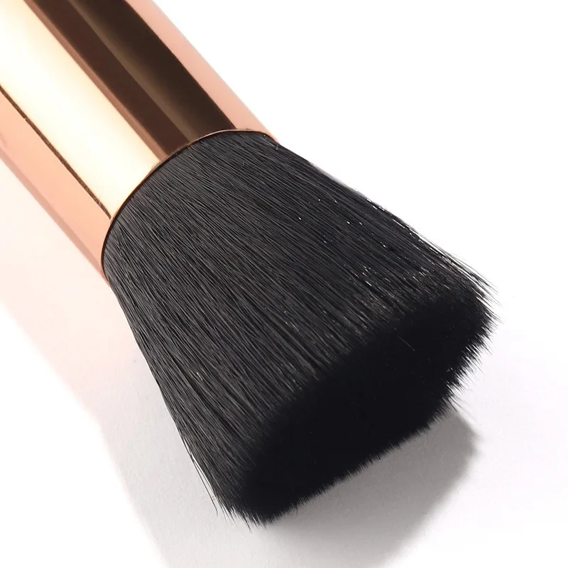 20pcs Custom Logo High Quality Black and Gold Long Wood Handle Kabuki Makeup Single Liquid Flat Foundation Brush With Package