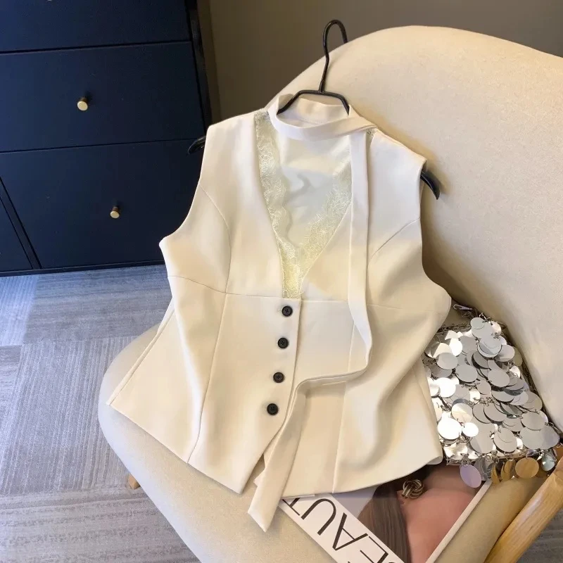 

New Women's Vest Coat 2025 Spring Autumn Sleeveless Sexy Female Waistcoat Cardigan Korean Version Loose Ladies Short Jacket