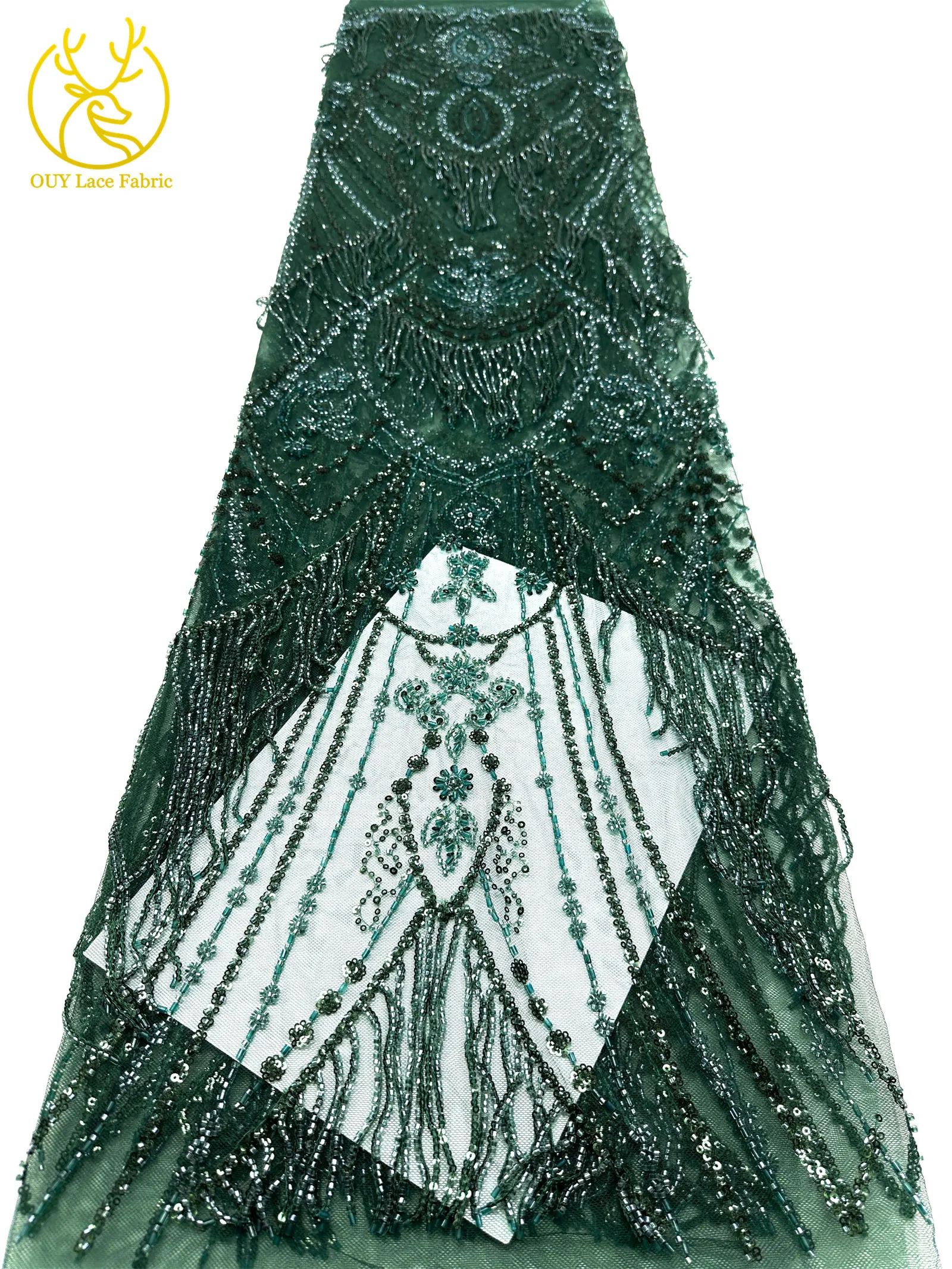 Roter 3D afrikanischer nigerianischer Perlen-Spitzenstoff, französischer Pailletten-Tüll, bestickter Spitzenstoff für Damen, Hochzeitsdekoration, Kleid, Nähen – Detail 28