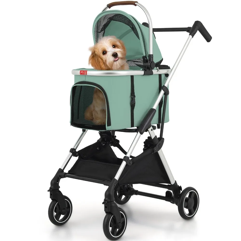 

Dog Stroller for Small/Medium Pets,Travel Folding Carrier 4 Wheels for Dog Cat Cage Jogger Stroller,Rear Wheel Breaks,Storage Ba