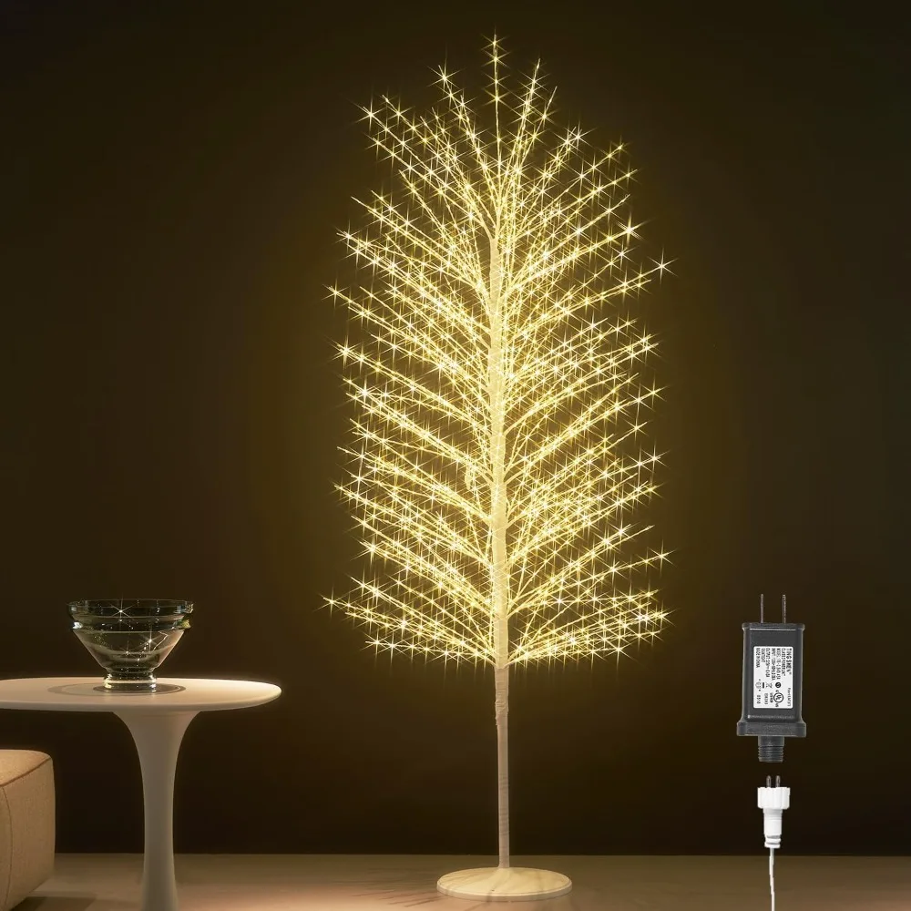 

Lighted White Tree with Timer and Dimmer 6FT Twig Fairy Lights Warm White for Indoor Outdoor Christmas Holiday Party