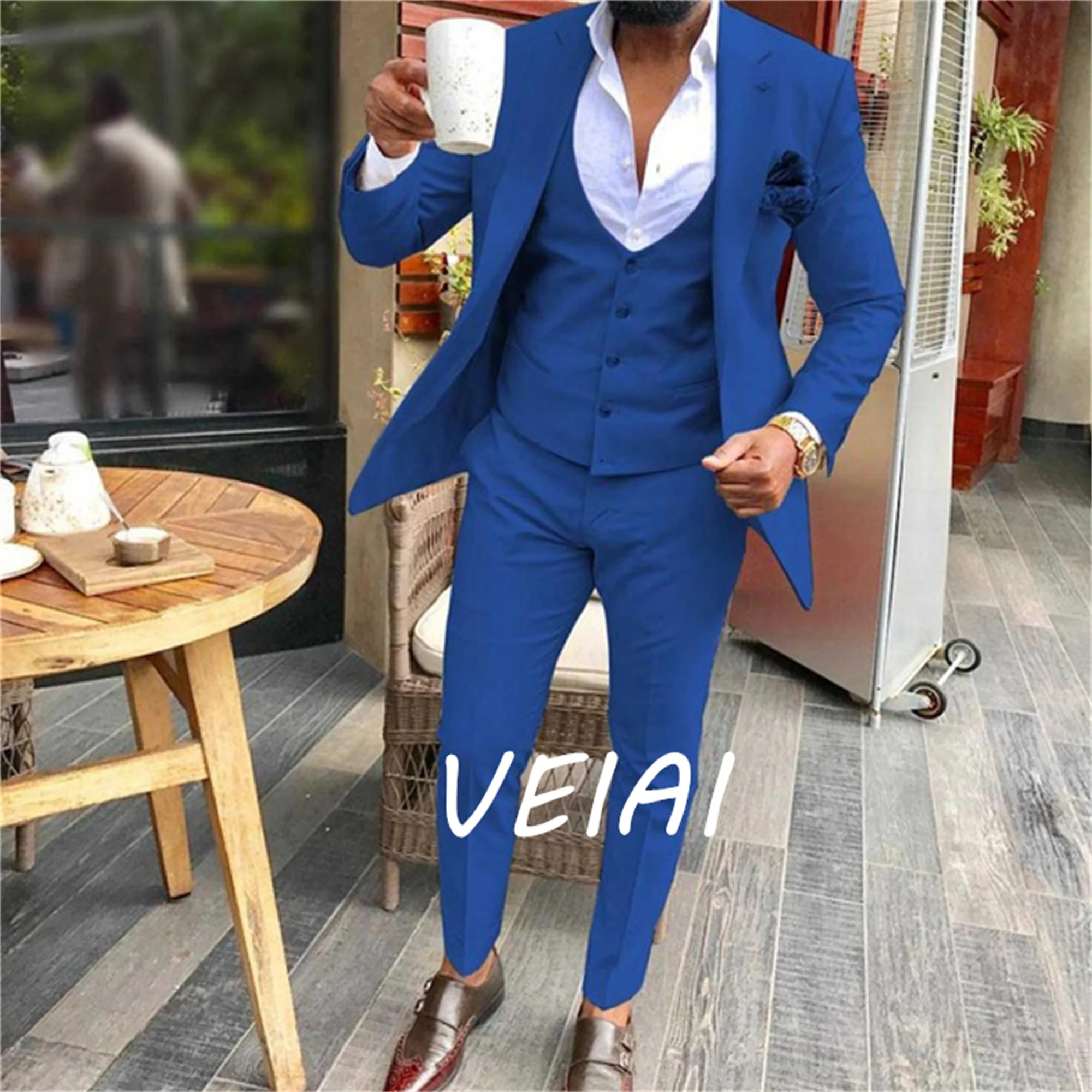 

Индивидуальные приталенные мужские костюмы на свадьбу, комплект из трех предметов, повседневный стиль, мужской модный костюм, куртка, жилет и брюки, смокинг для жениха