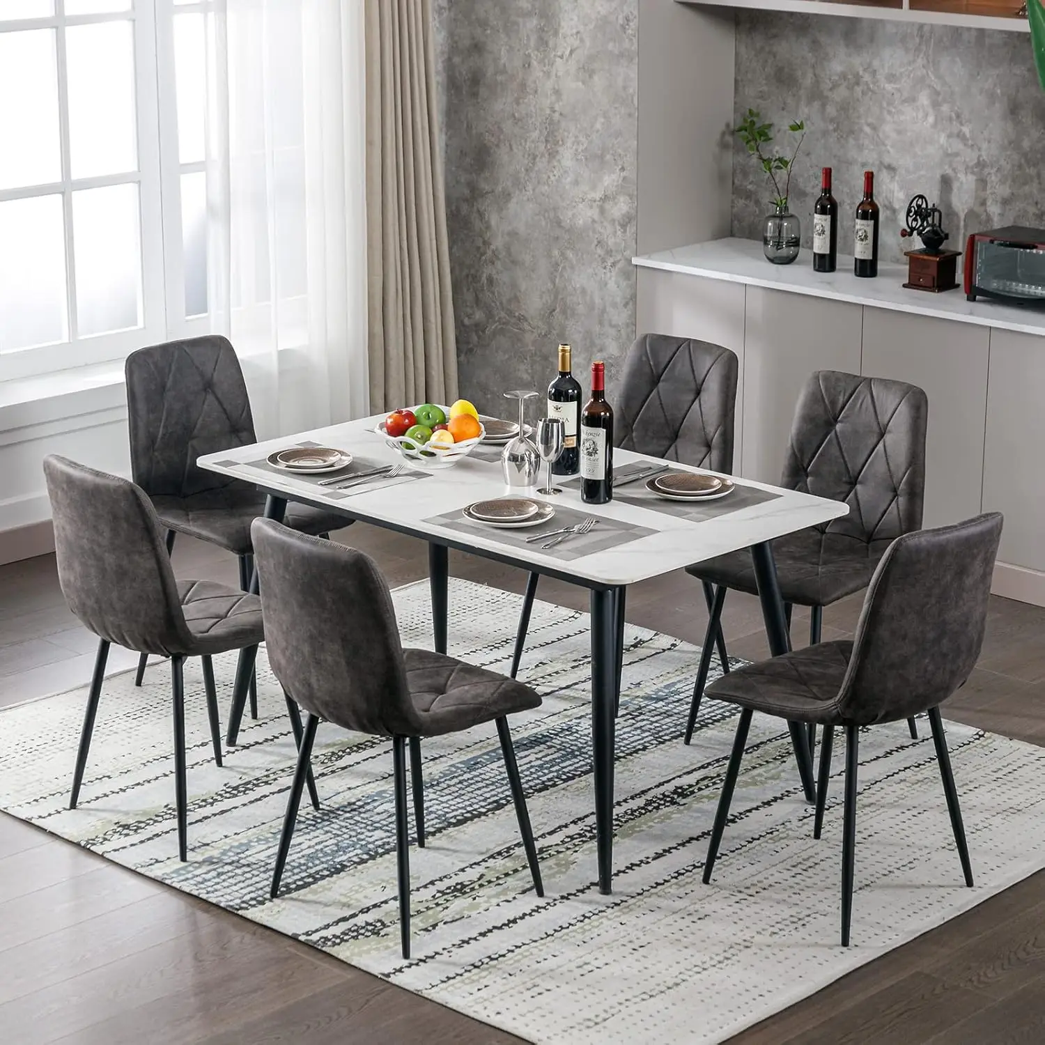 Hand Set of 6 Dining Chairs for Dining Room Living Room, Vintage Faux Suede Dining Chairs with Backrest Upholstered Seat